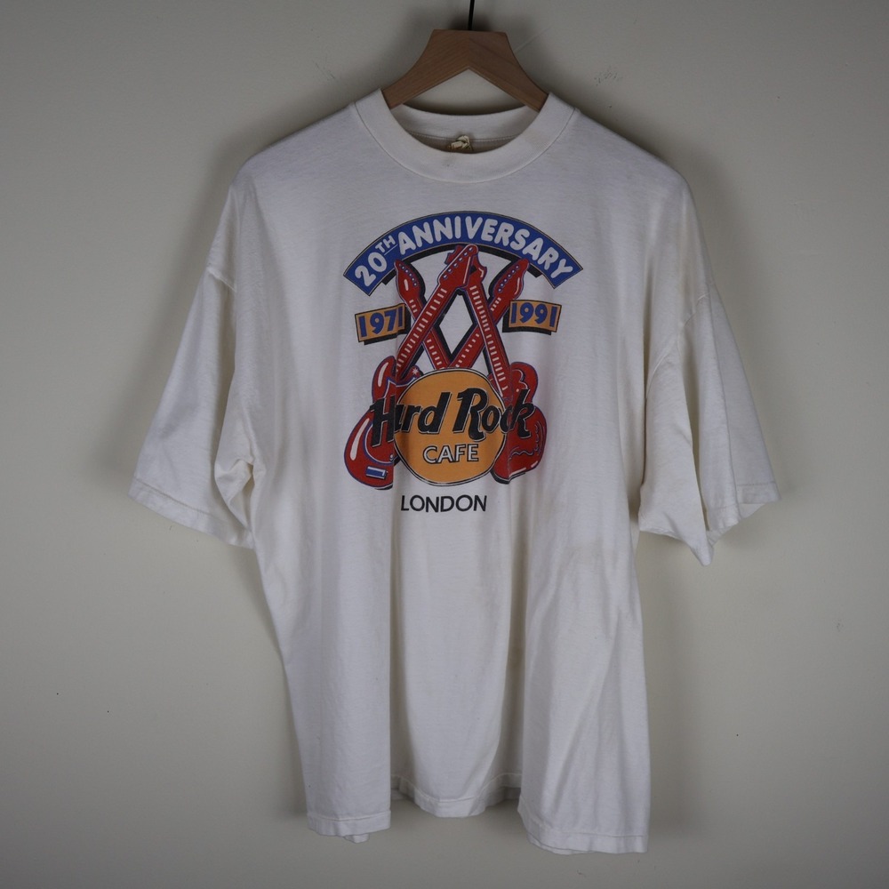 Vintage 1991‎ Hard Rock Cafe London 20th Anniversary Shirt White XL 24x28